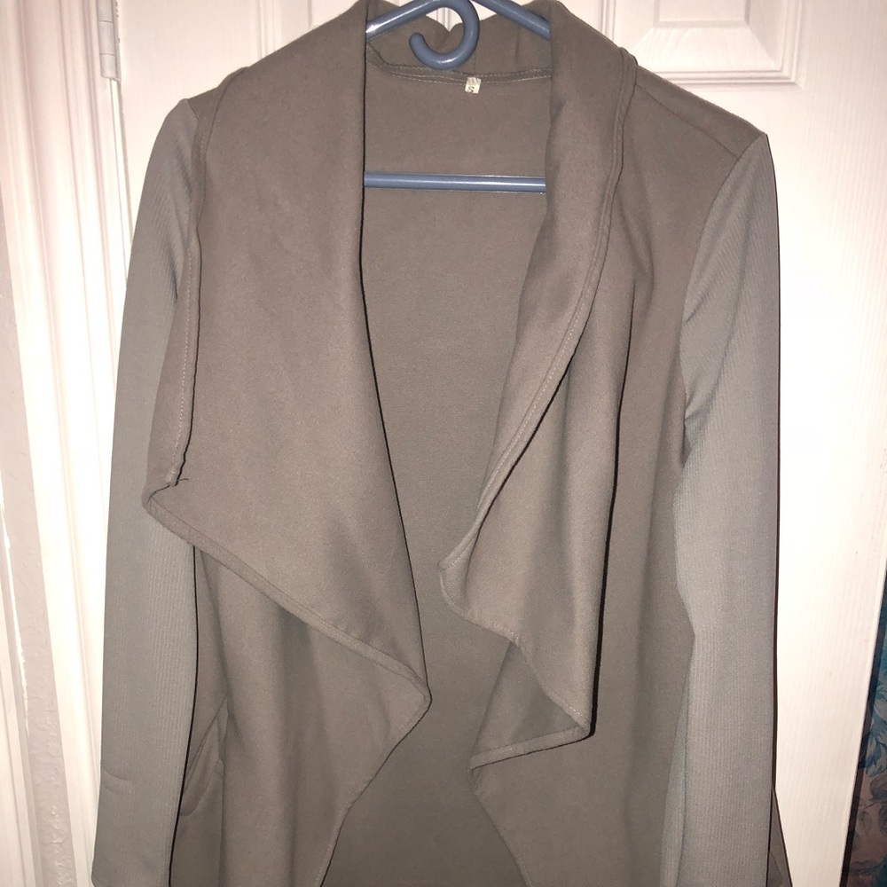 Grey coat.